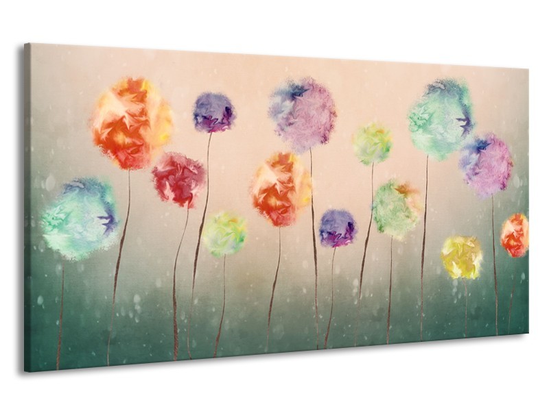 Canvas Schilderij Bloemen | Groen, Crème | 190x100cm 1Luik