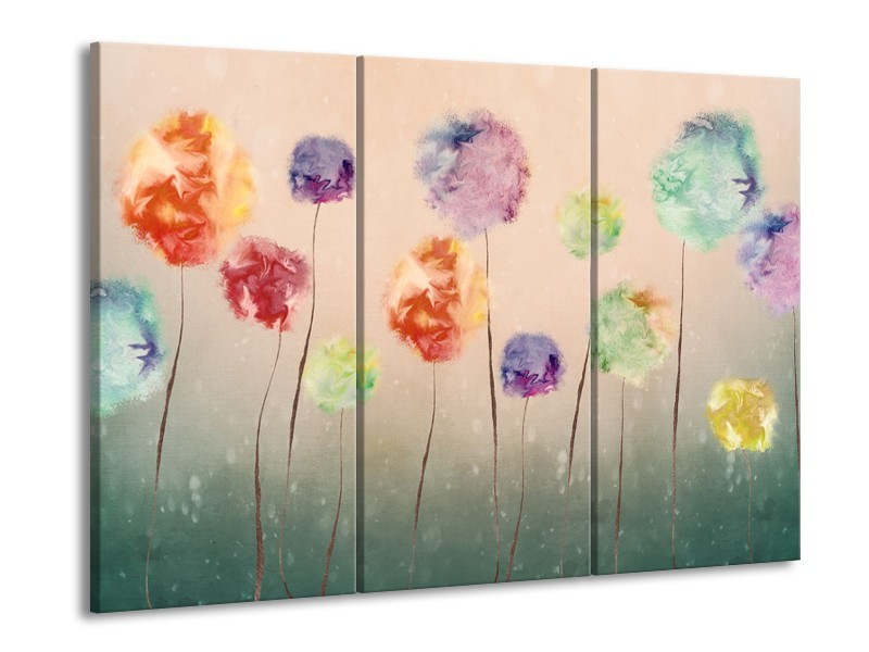 Glasschilderij Bloemen | Groen, Crème | 60x90cm 3Luik