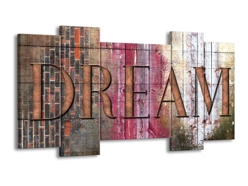 Canvas Schilderij Landelijk, Dream | Grijs, Roze | 120x65cm 5Luik