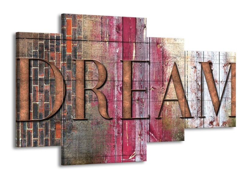 Canvas Schilderij Landelijk, Dream | Grijs, Roze | 120x75cm 4Luik