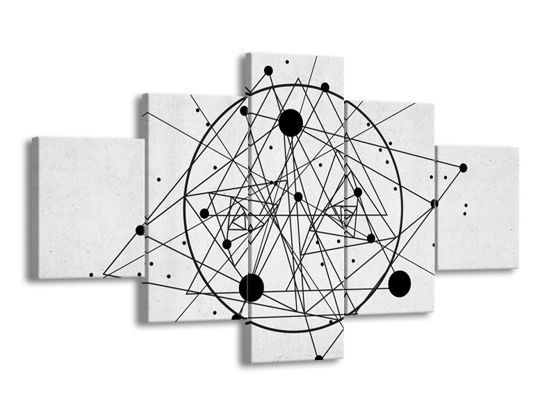 Canvas Schilderij Design | Zwart, Wit | 125x70cm 5Luik