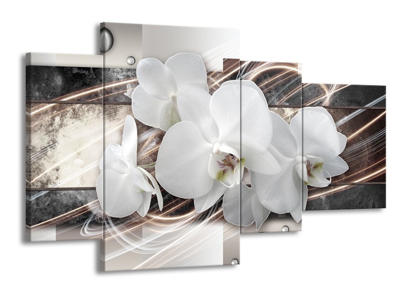 Canvas Schilderij Orchidee, Bloemen | Grijs, Wit | 120x75cm 4Luik