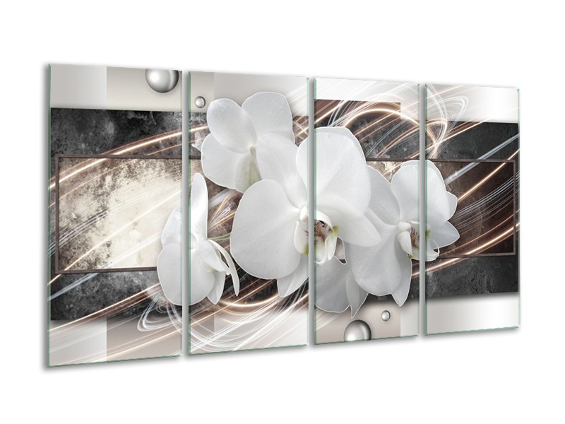 Canvas Schilderij Orchidee, Bloemen | Grijs, Wit | 160x80cm 4Luik