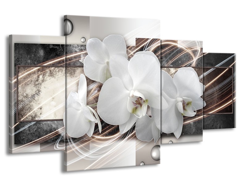 Canvas Schilderij Orchidee, Bloemen | Grijs, Wit | 160x90cm 4Luik