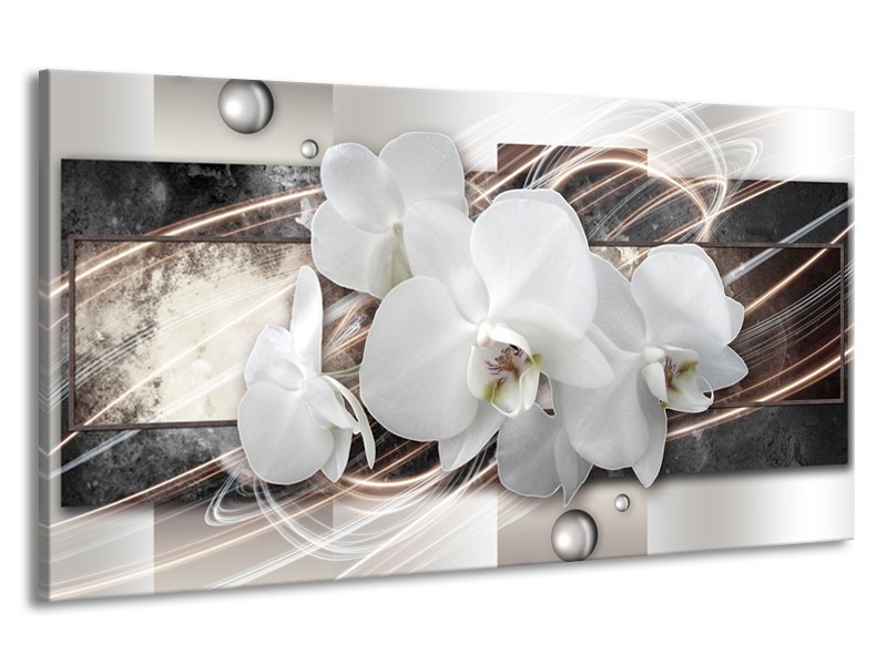 Canvas Schilderij Orchidee, Bloemen | Grijs, Wit | 190x100cm 1Luik