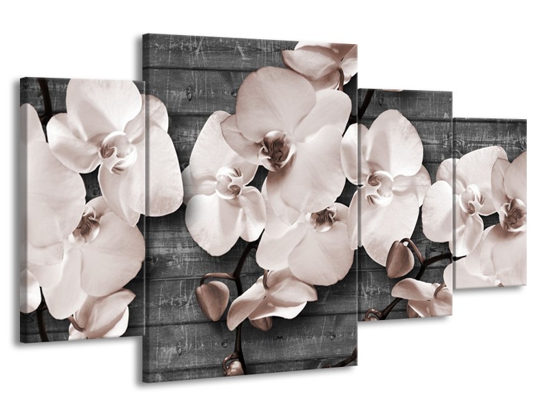 Canvas Schilderij Orchidee, Bloemen | Grijs | 160x90cm 4Luik