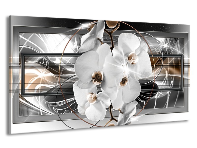 Canvas Schilderij Orchidee, Bloemen | Zilver, Wit | 190x100cm 1Luik