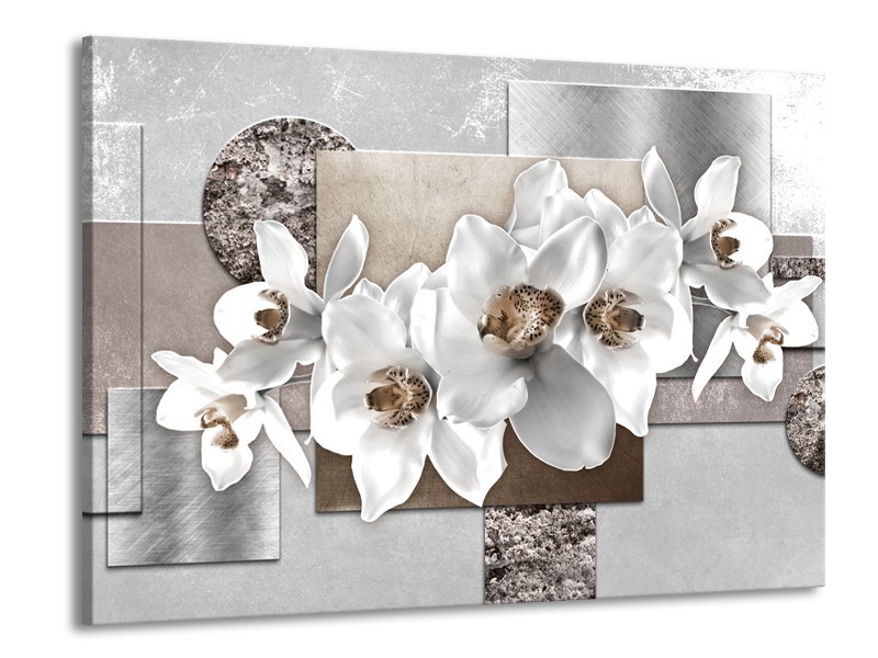 Canvas Schilderij Orchidee, Bloemen | Grijs, Wit | 100x70cm 1Luik