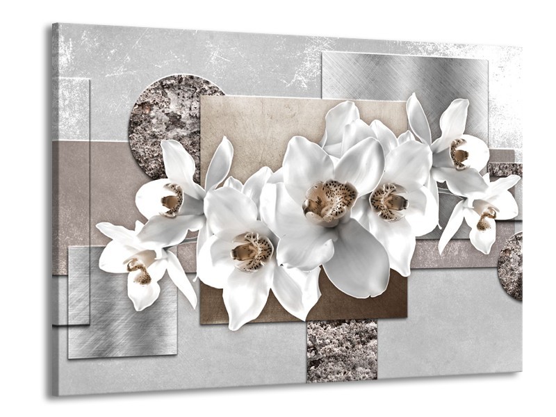 Canvas Schilderij Orchidee, Bloemen | Grijs, Wit | 100x70cm 1Luik