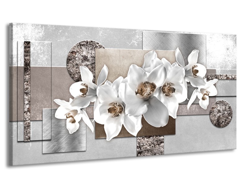 Canvas Schilderij Orchidee, Bloemen | Grijs, Wit | 170x90cm 1Luik