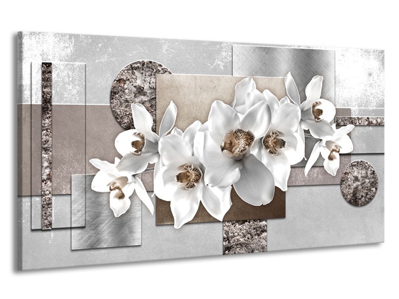 Canvas Schilderij Orchidee, Bloemen | Grijs, Wit | 190x100cm 1Luik