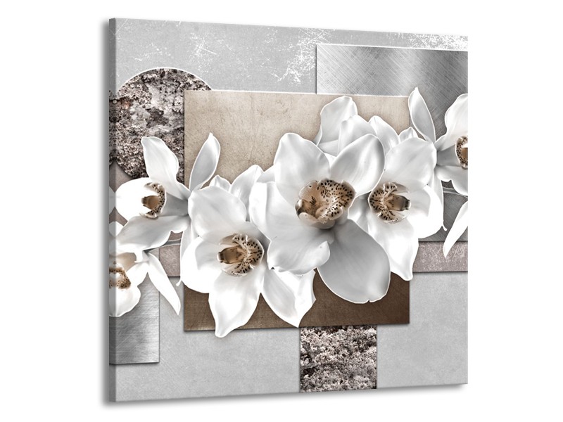 Canvas Schilderij Orchidee, Bloemen | Grijs, Wit | 70x70cm 1Luik