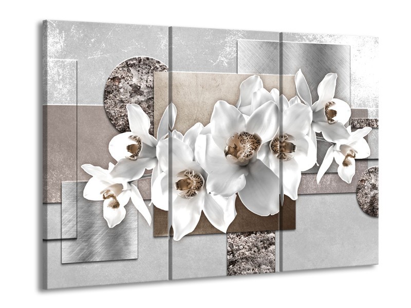 Glasschilderij Orchidee, Bloemen | Grijs, Wit | 60x90cm 3Luik