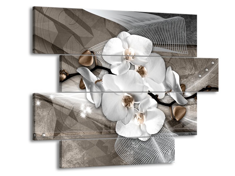 Glasschilderij Orchidee, Modern | Wit, Grijs | 115x85cm 4Luik