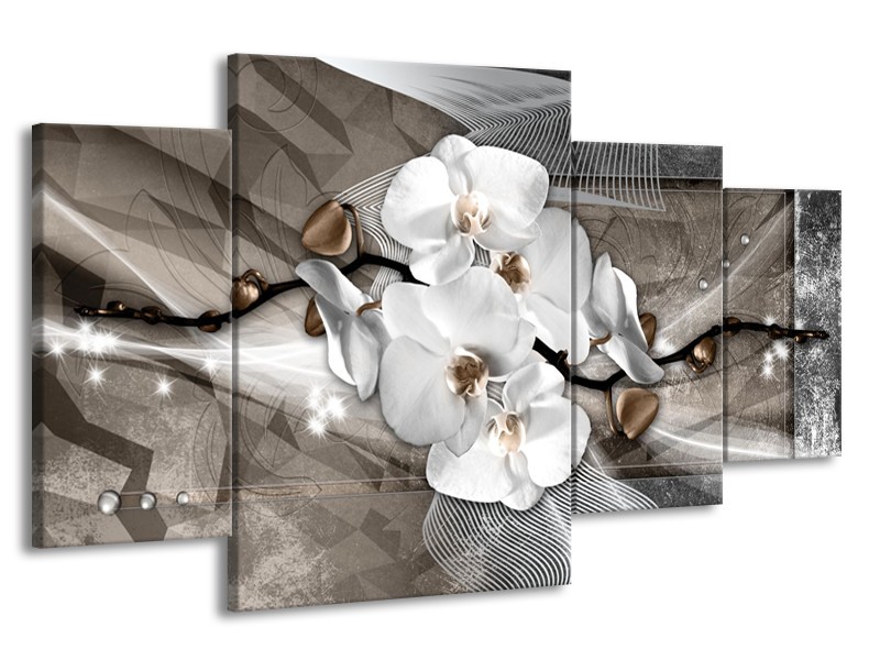 Glasschilderij Orchidee, Modern | Wit, Grijs | 160x90cm 4Luik