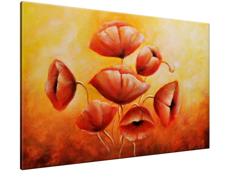 Schilderij handgeschilderd Klaproos | Oranje, Rood | 120x70cm 1Luik