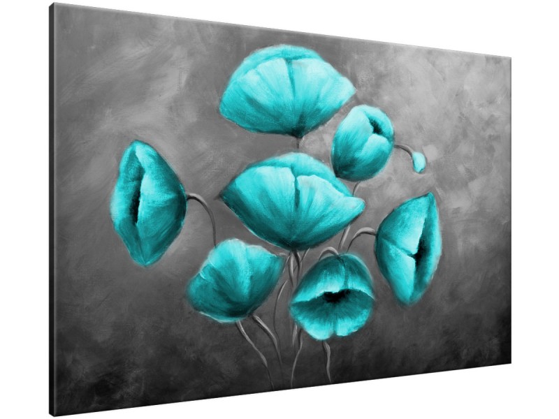 Schilderij handgeschilderd Klaproos | Turquoise, Grijs | 120x70cm 1Luik