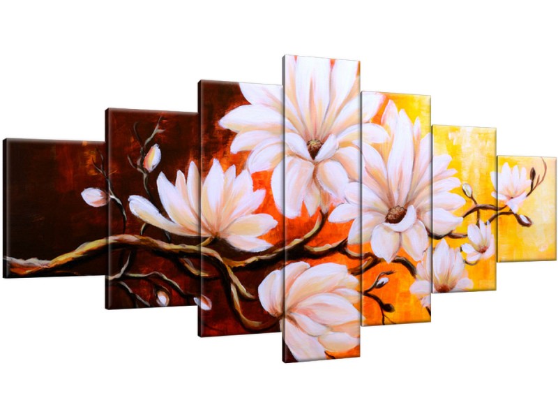 Schilderij handgeschilderd Bloemen | Bruin , Oranje | 210x100cm 7Luik