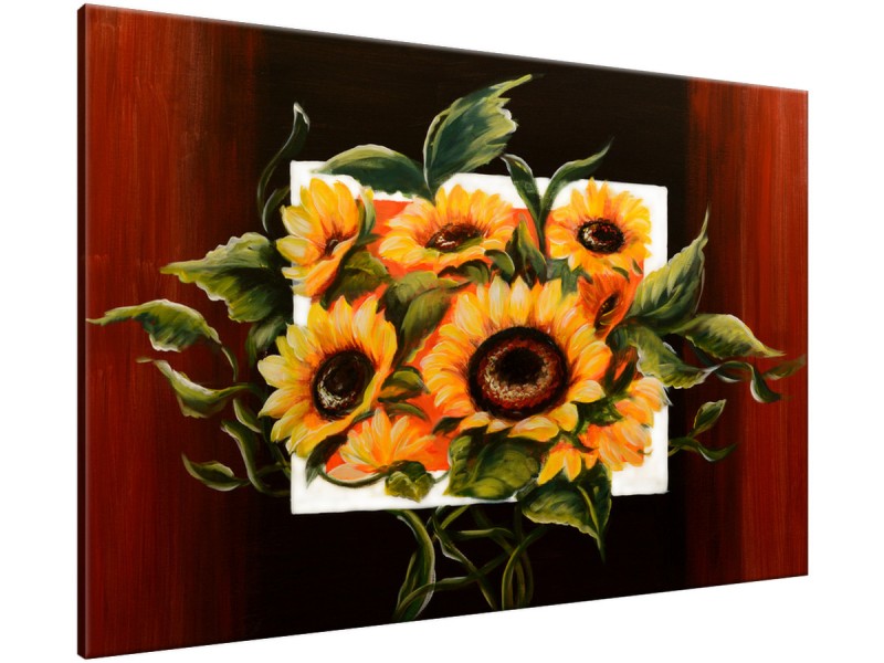 Schilderij handgeschilderd Zonnebloem | Oranje , Bruin , Geel | 120x70cm 1Luik
