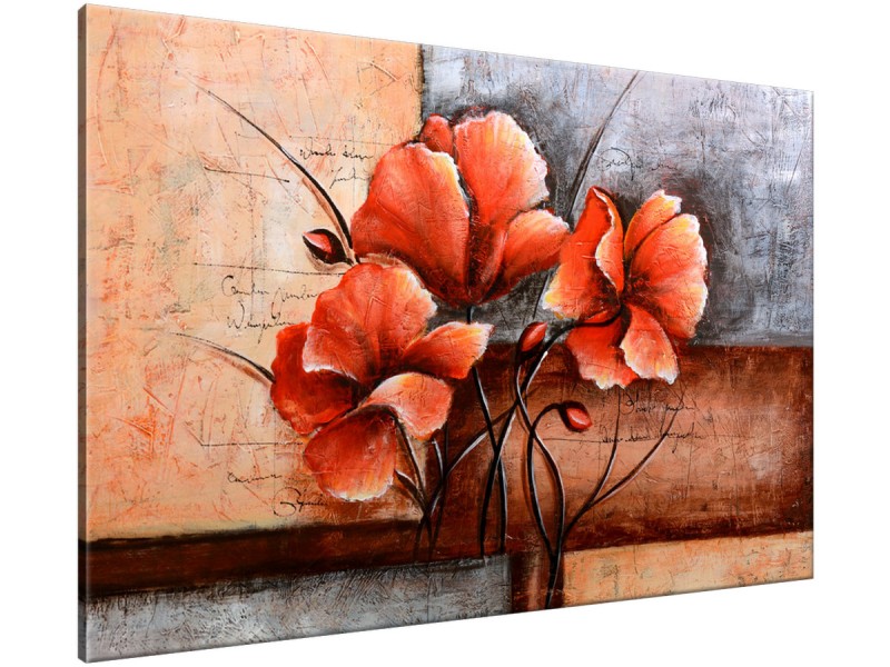 Schilderij handgeschilderd Klaproos | Oranje , Bruin , Grijs | 120x70cm 1Luik