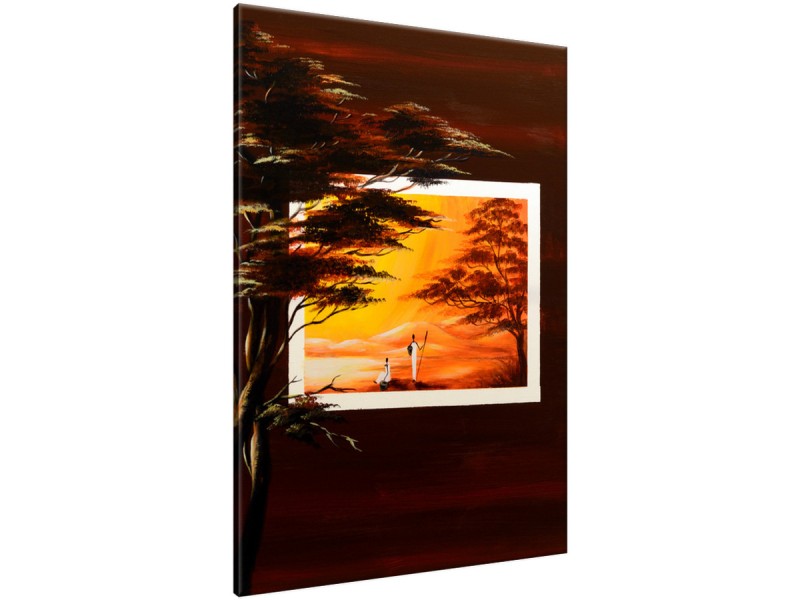Schilderij handgeschilderd Boom | Bruin , Oranje , Geel  | 70x120cm 1Luik