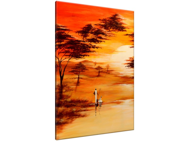 Schilderij handgeschilderd Afrika | Oranje , Bruin , Geel | 70x120cm 1Luik