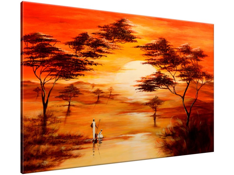 Schilderij handgeschilderd Afrika | Oranje , Bruin , Geel | 120x70cm 1Luik