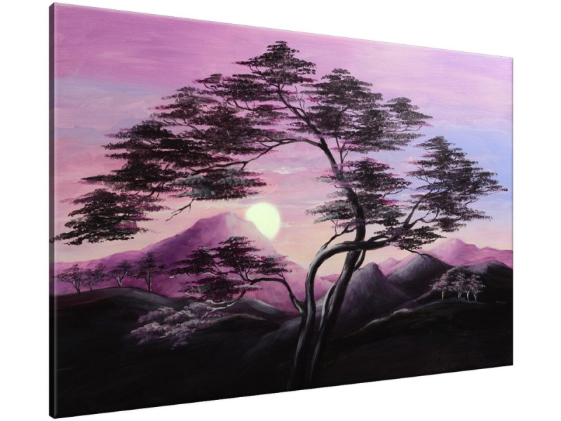 Schilderij handgeschilderd Natuur | Paars , Zwart , Roze | 120x70cm 1Luik