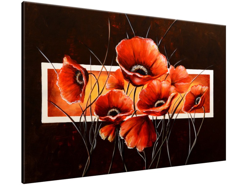 Schilderij handgeschilderd Klaproos | Rood , Oranje , Bruin | 120x70cm 1Luik