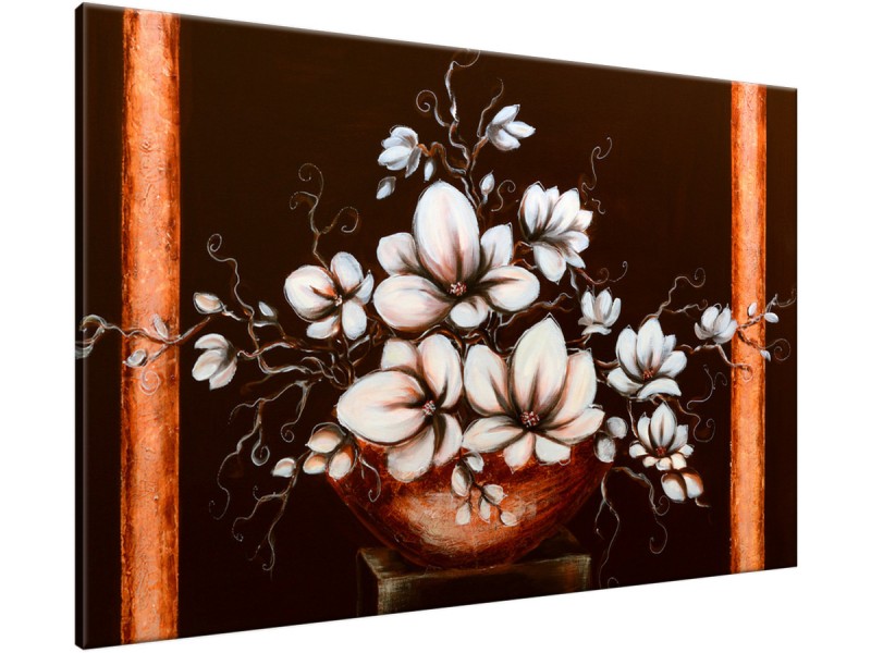 Schilderij handgeschilderd Magnolia | Bruin , Oranje , Wit | 120x70cm 1Luik