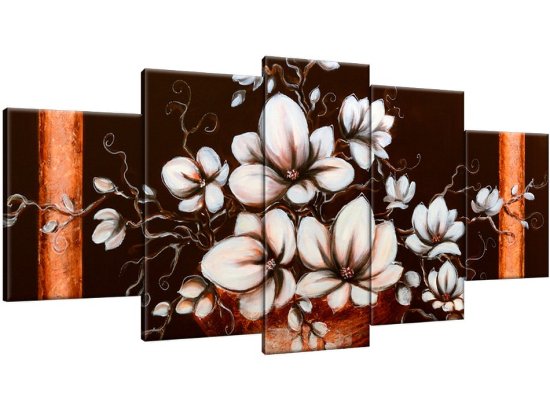 Schilderij handgeschilderd Magnolia | Bruin , Oranje , Wit | 150x70cm 5Luik
