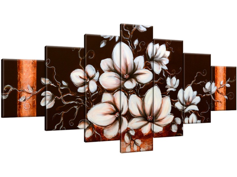 Schilderij handgeschilderd Magnolia | Bruin , Oranje , Wit | 210x100cm 7Luik