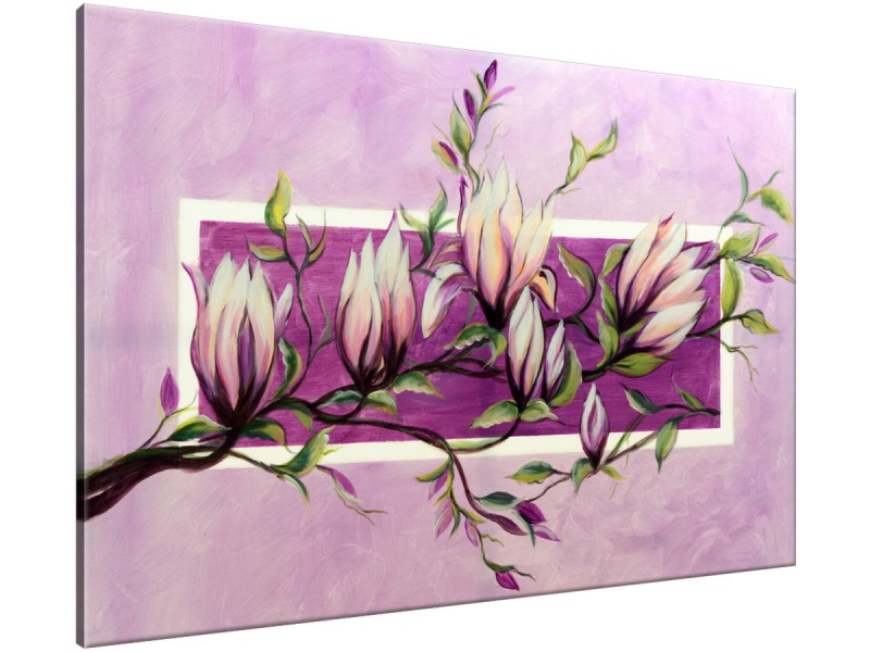 Schilderij handgeschilderd Magnolia | Paars , Roze , Groen | 120x70cm 1Luik