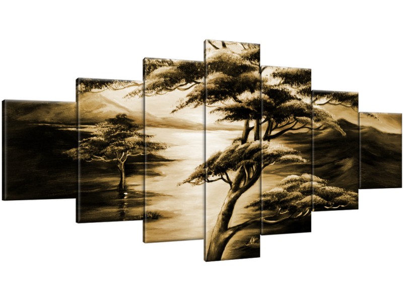 Schilderij handgeschilderd Boom | Bruin , Zwart | 210x100cm 7Luik