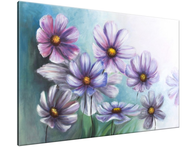Schilderij handgeschilderd Bloemen | Paars , Turquoise | 120x70cm 1Luik