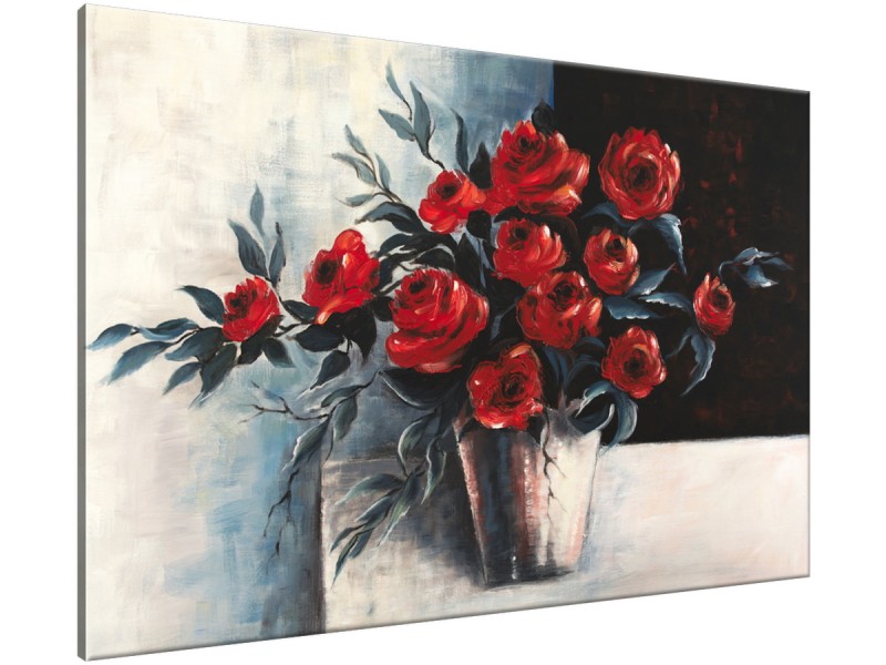 Schilderij handgeschilderd Rozen | Rood , Grijs | 120x70cm 1Luik