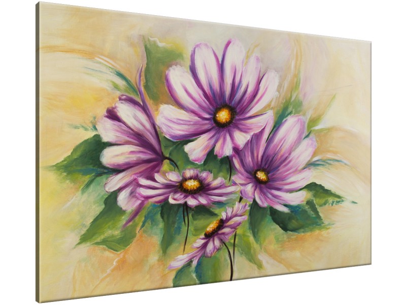 Schilderij handgeschilderd Bloemen | Paars , Groen , Geel | 120x70cm 1Luik