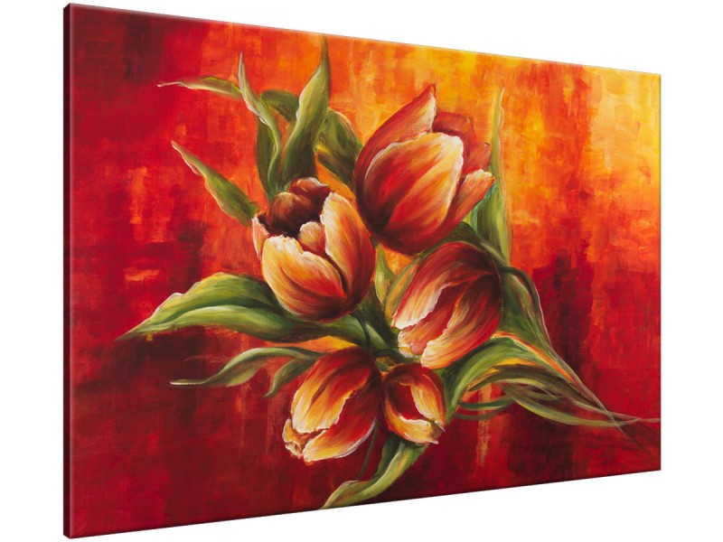 Schilderij handgeschilderd Tulpen | Rood , Oranje | 120x70cm 1Luik
