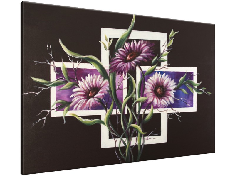 Schilderij handgeschilderd Bloem Asters | Paars , Groen | 120x70cm 1Luik