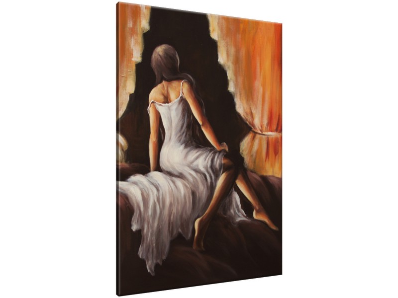 Schilderij handgeschilderd Slaapkamer | Bruin , Oranje | 70x120cm 1Luik