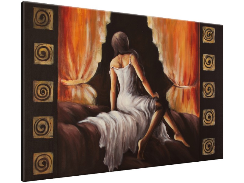 Schilderij handgeschilderd Slaapkamer | Bruin , Oranje | 120x70cm 1Luik