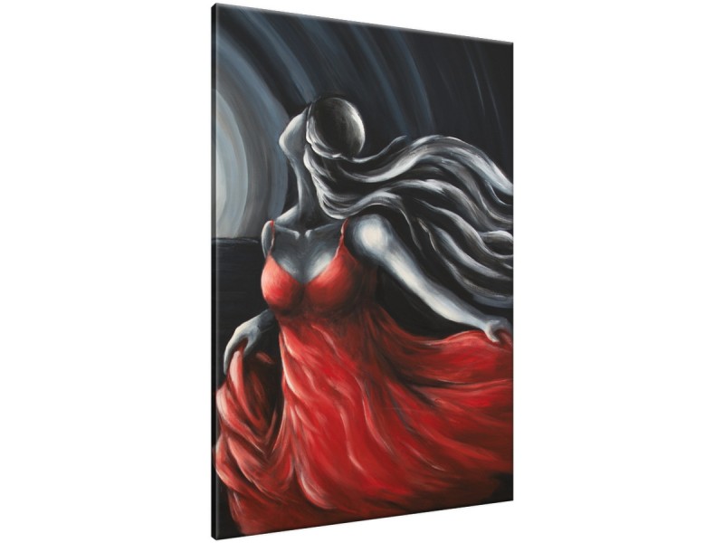 Schilderij handgeschilderd Vrouw | Rood , Grijs | 70x120cm 1Luik