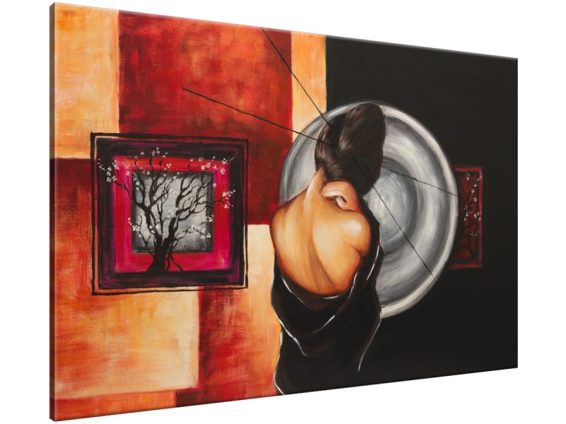 Schilderij handgeschilderd Vrouw | Bruin , Rood , Grijs | 120x70cm 1Luik