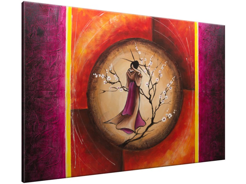 Schilderij handgeschilderd Modern | Rood , Oranje , Paars | 120x70cm 1Luik