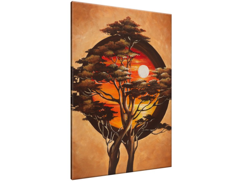 Schilderij handgeschilderd Boom | Bruin , Oranje , Rood | 70x120cm 1Luik