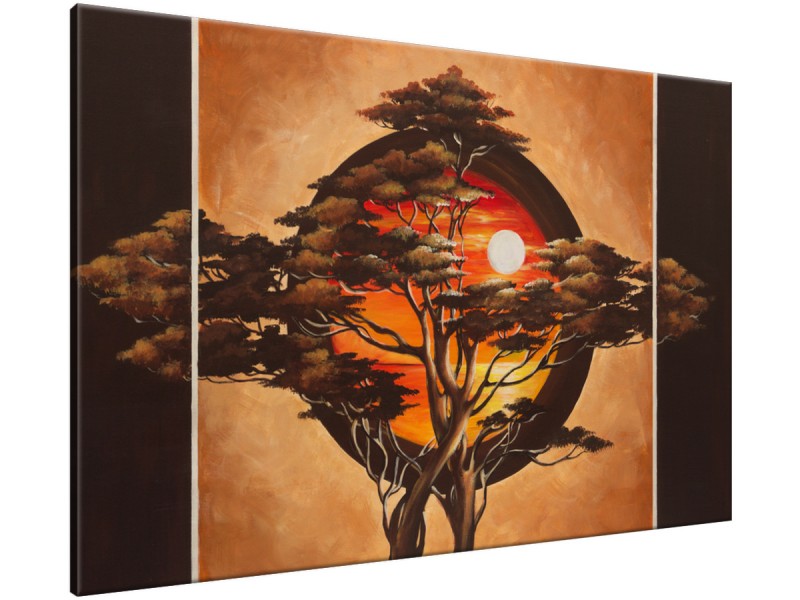 Schilderij handgeschilderd Boom | Bruin , Oranje , Rood | 120x70cm 1Luik