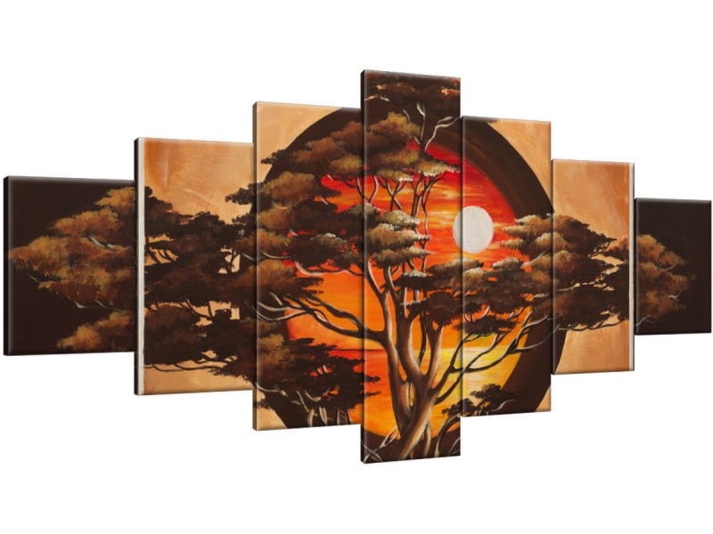 Schilderij handgeschilderd Boom | Bruin , Oranje , Rood | 210x100cm 7Luik