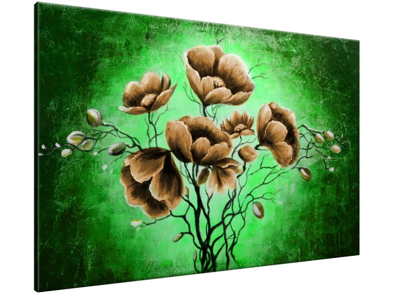 Schilderij handgeschilderd Bloemen | Groen , Bruin | 120x70cm 1Luik