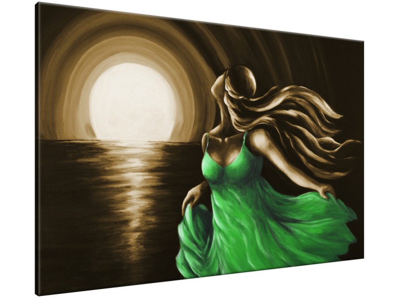 Schilderij handgeschilderd Vrouw | Groen , Bruin | 120x70cm 1Luik