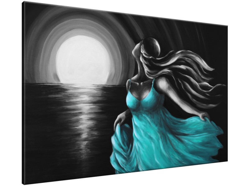 Schilderij handgeschilderd Vrouw | Turquoise , Grijs | 120x70cm 1Luik